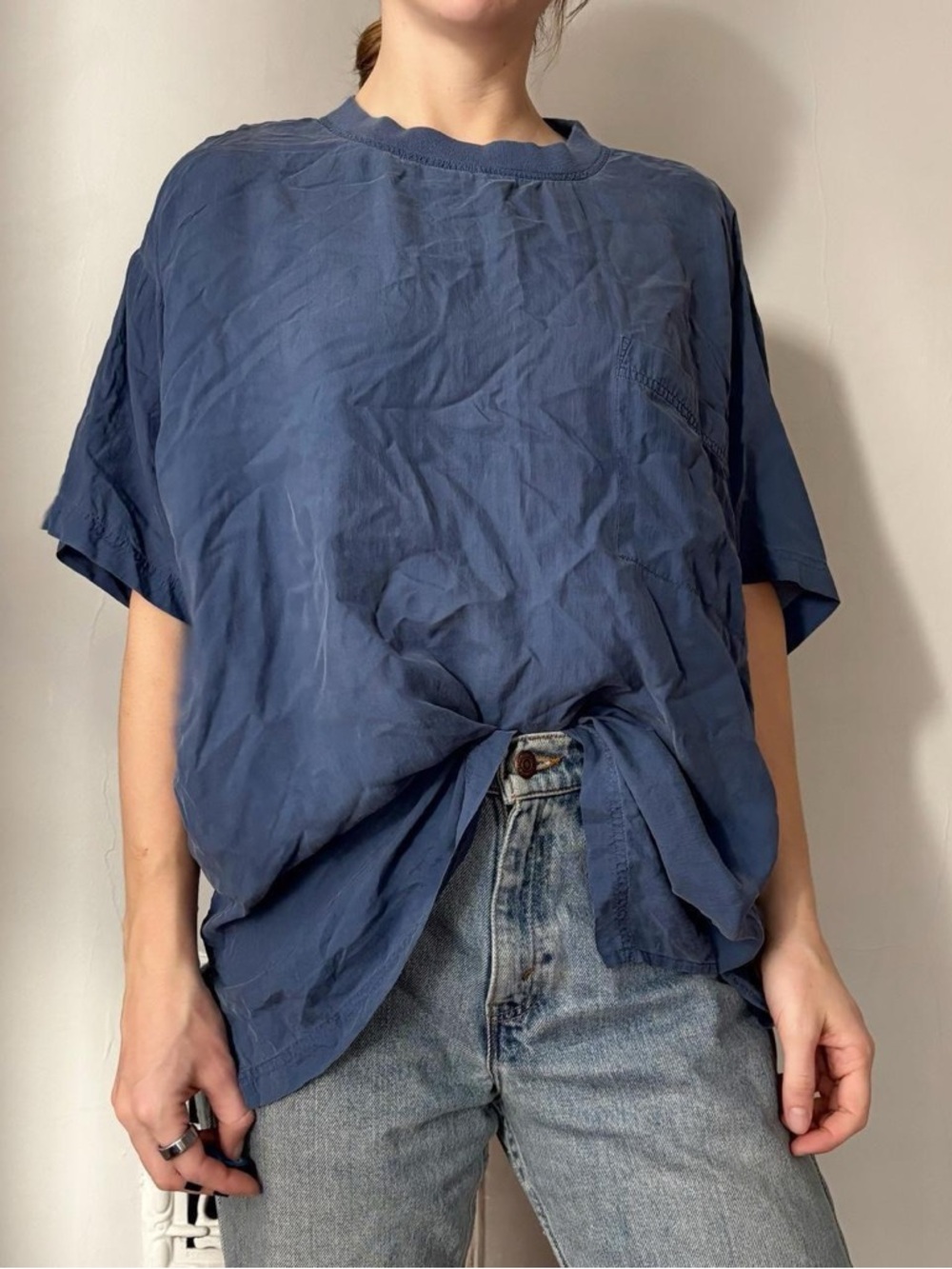 Vintage 90s minimalist navy silk oversized tee